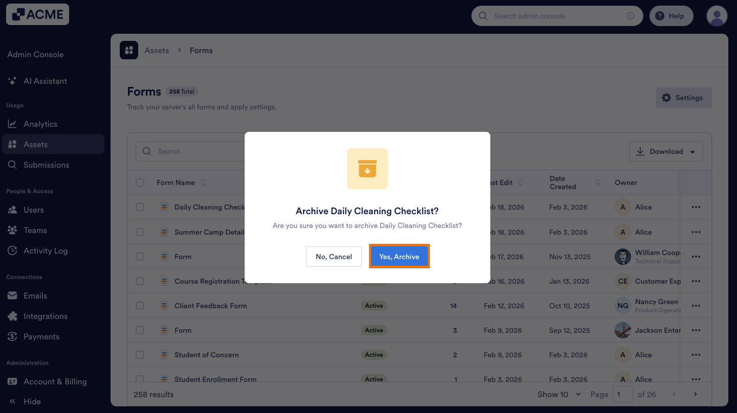 How to Archive or Unarchive Forms in Your Organization from the Admin Console Image-5