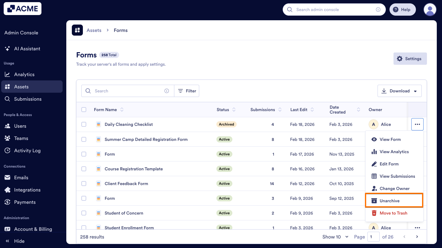 How to Archive or Unarchive Forms in Your Organization from the Admin Console Image-7