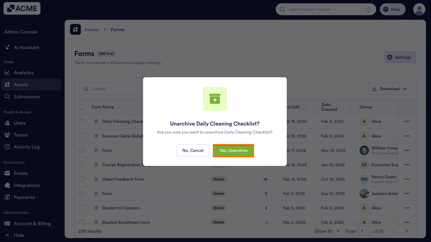 How to Archive or Unarchive Forms in Your Organization from the Admin Console Image-8