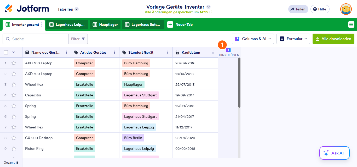 So richten Sie grundlegende Elementspalten in Jotform Tabellen ein Image-1