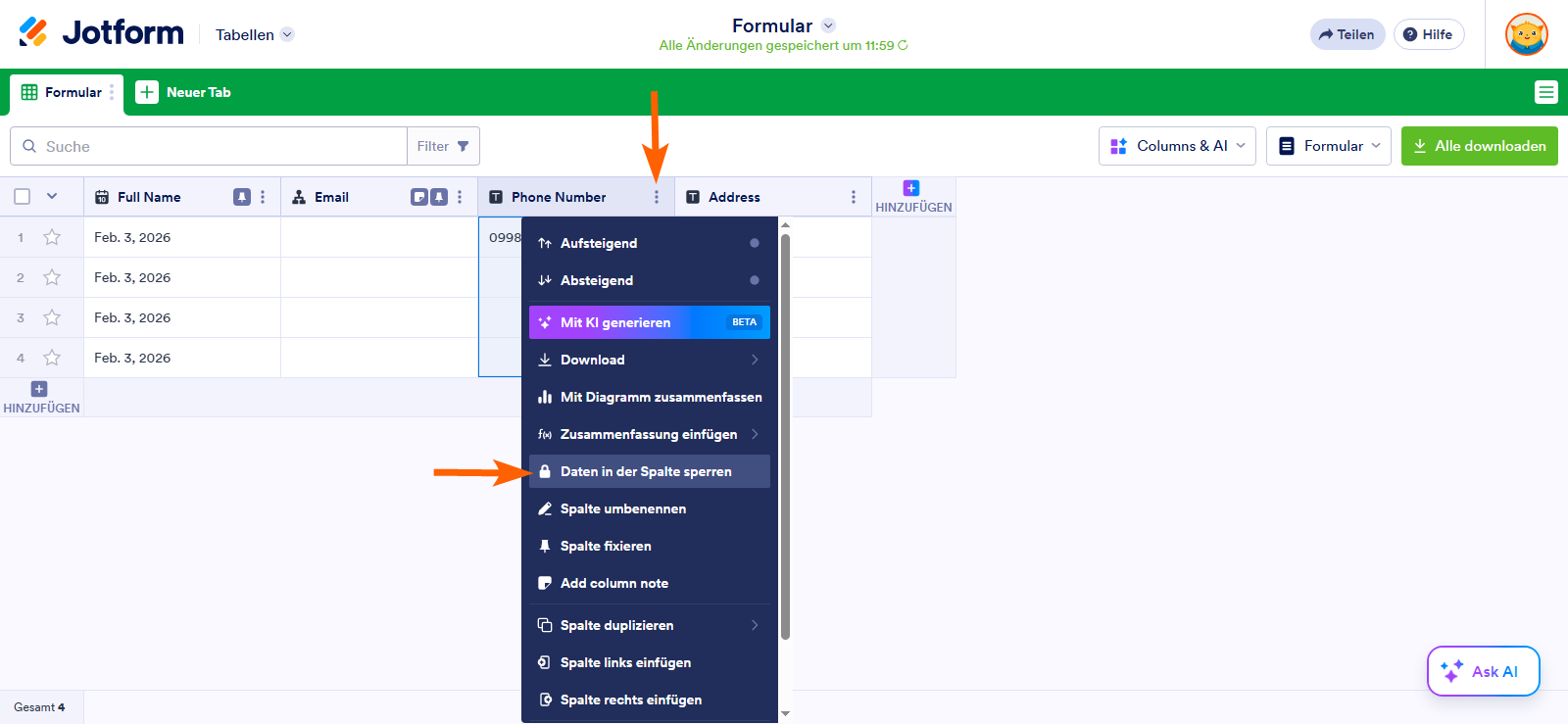 So sperren Sie Daten in Jotform-Tabellen Image-1