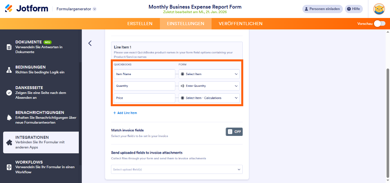 Wie Sie eine Rechnung mit der QuickBooks-Integration von Jotform erstellen Image-10
