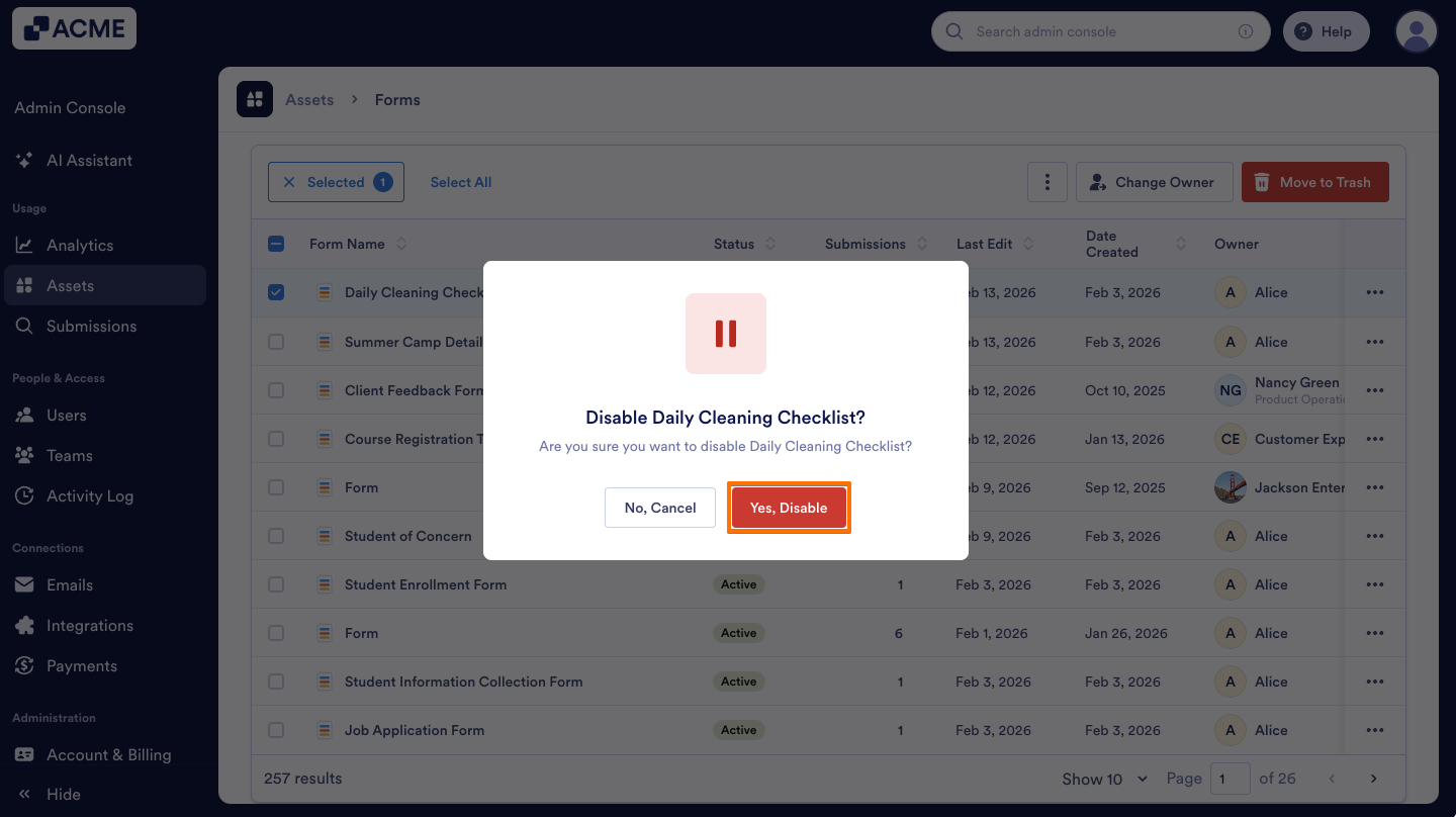 How to Enable or Disable Forms in your Organization from the Admin Console Image-12