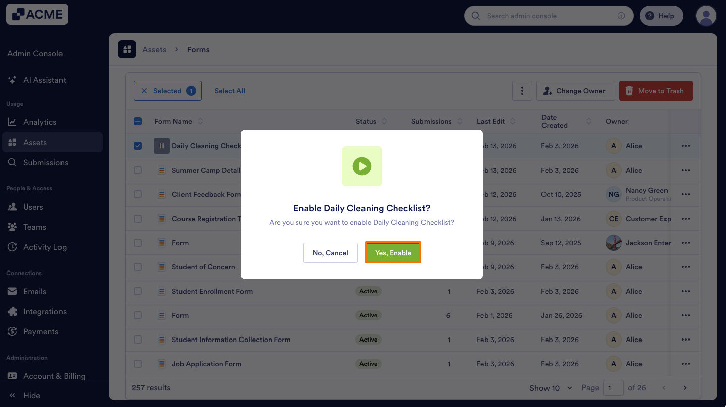 How to Enable or Disable Forms in your Organization from the Admin Console Image-16