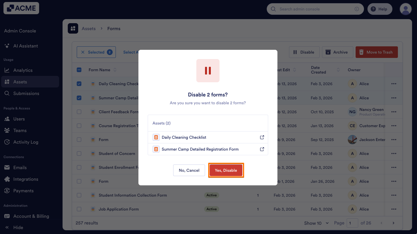 How to Enable or Disable Forms in your Organization from the Admin Console Image-21