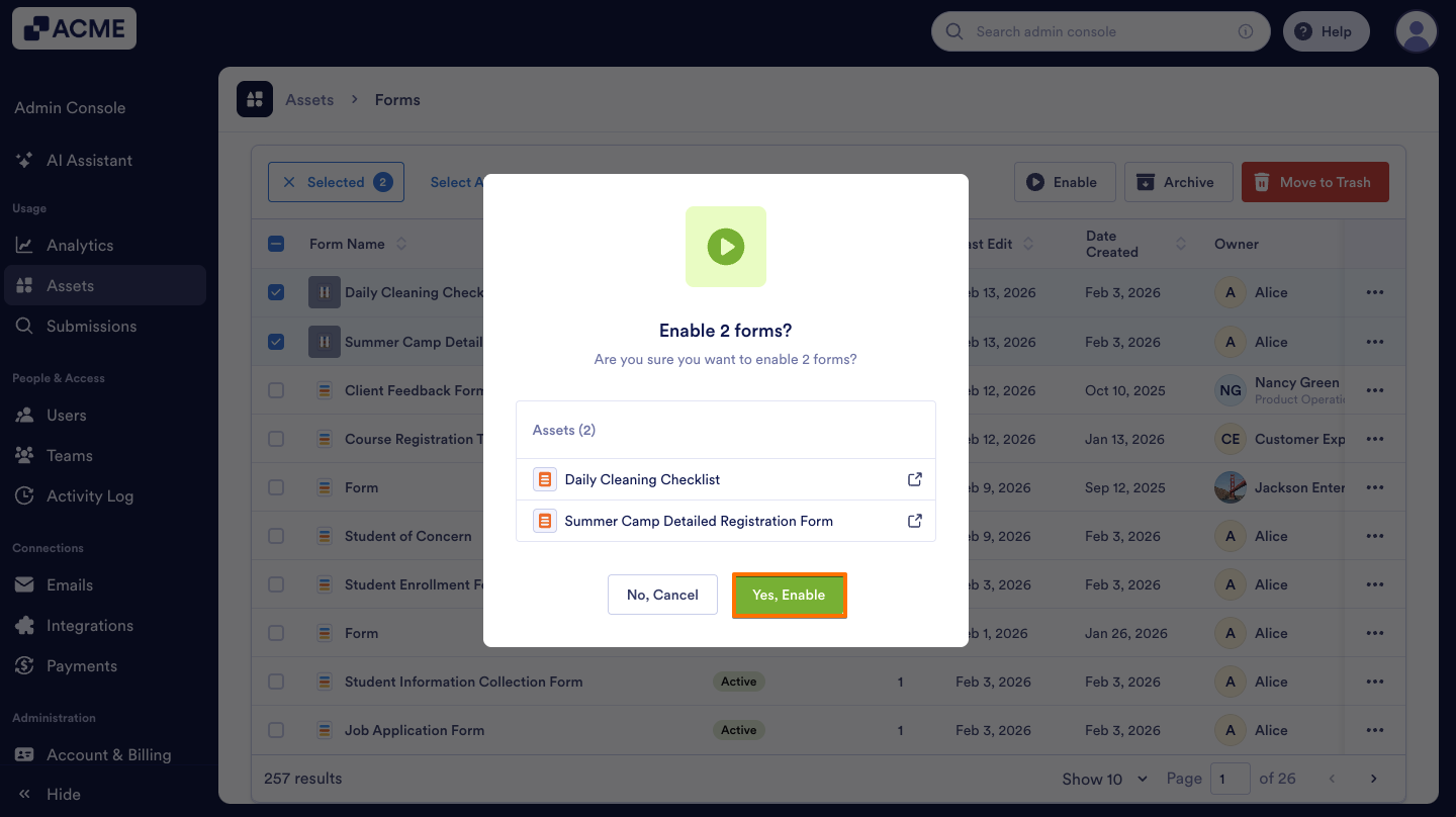 How to Enable or Disable Forms in your Organization from the Admin Console Image-23
