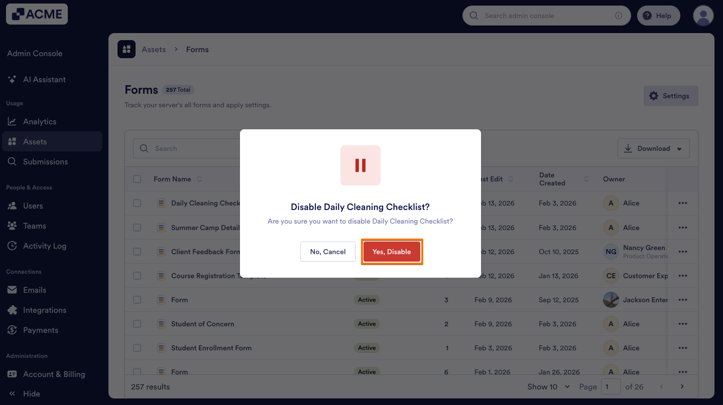 How to Enable or Disable Forms in your Organization from the Admin Console Image-5