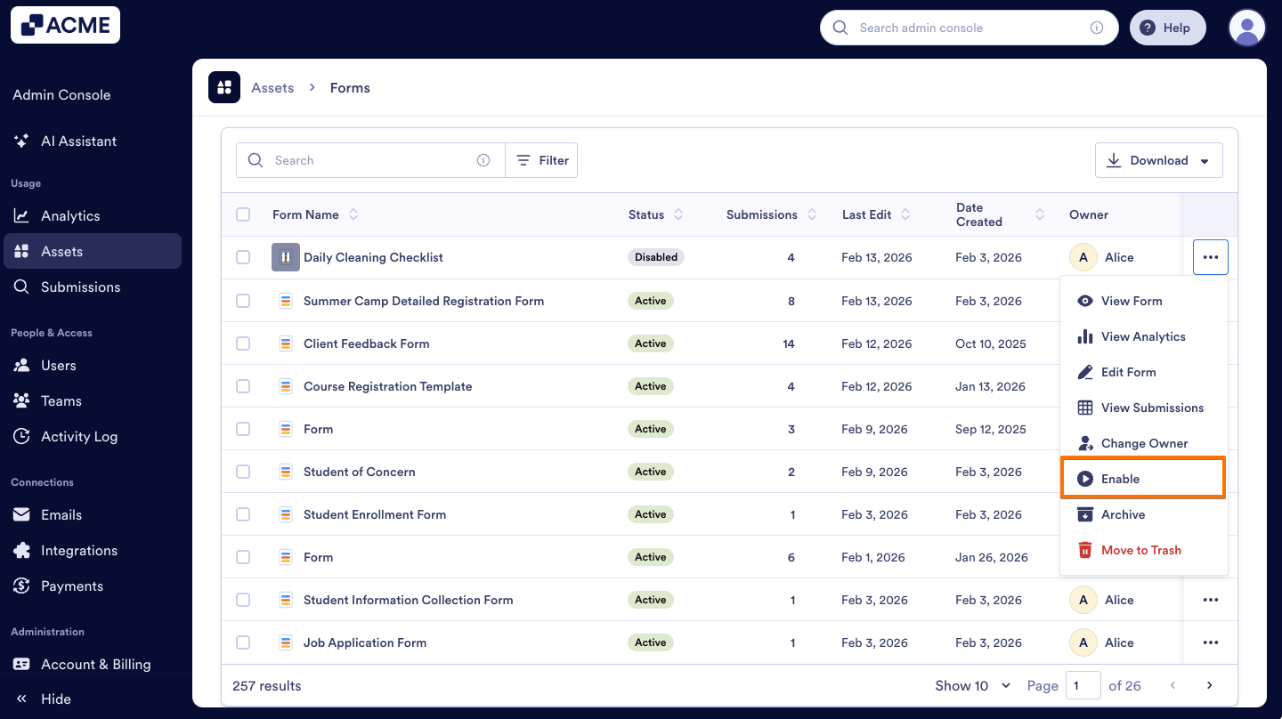 How to Enable or Disable Forms in your Organization from the Admin Console Image-7