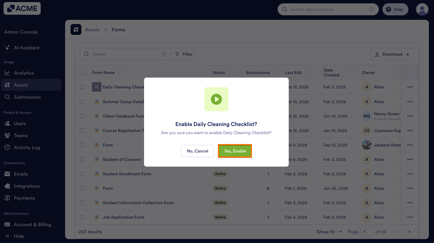 How to Enable or Disable Forms in your Organization from the Admin Console Image-8