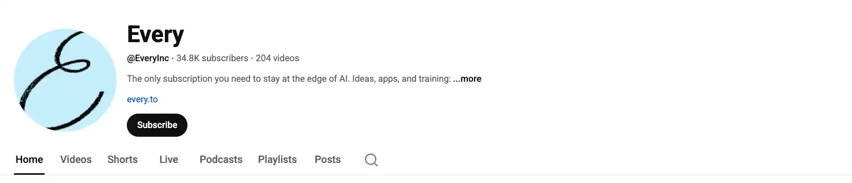 Screenshot of the YouTube channel “Every”