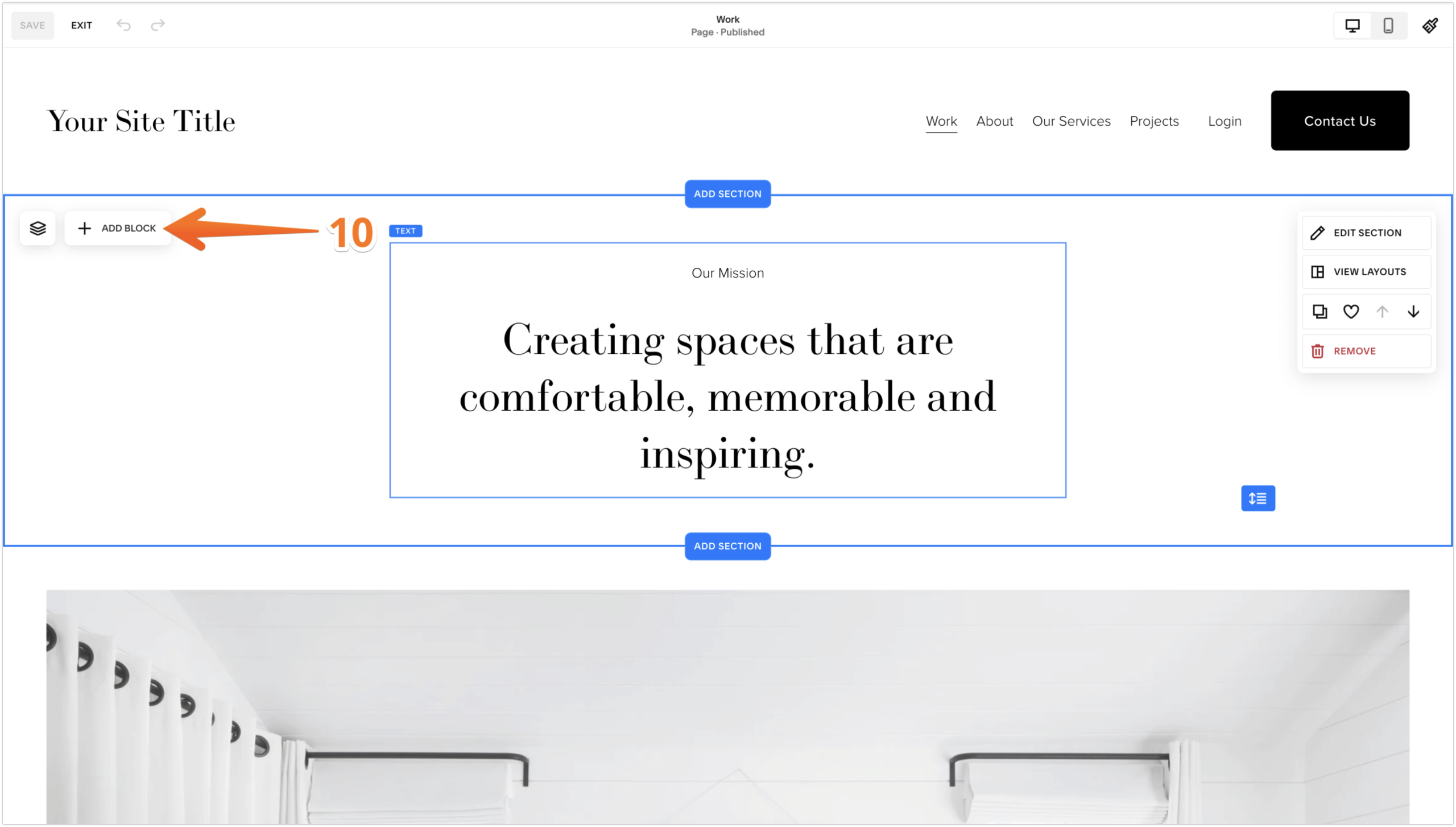 Squarespace Site Editor Add Block Button