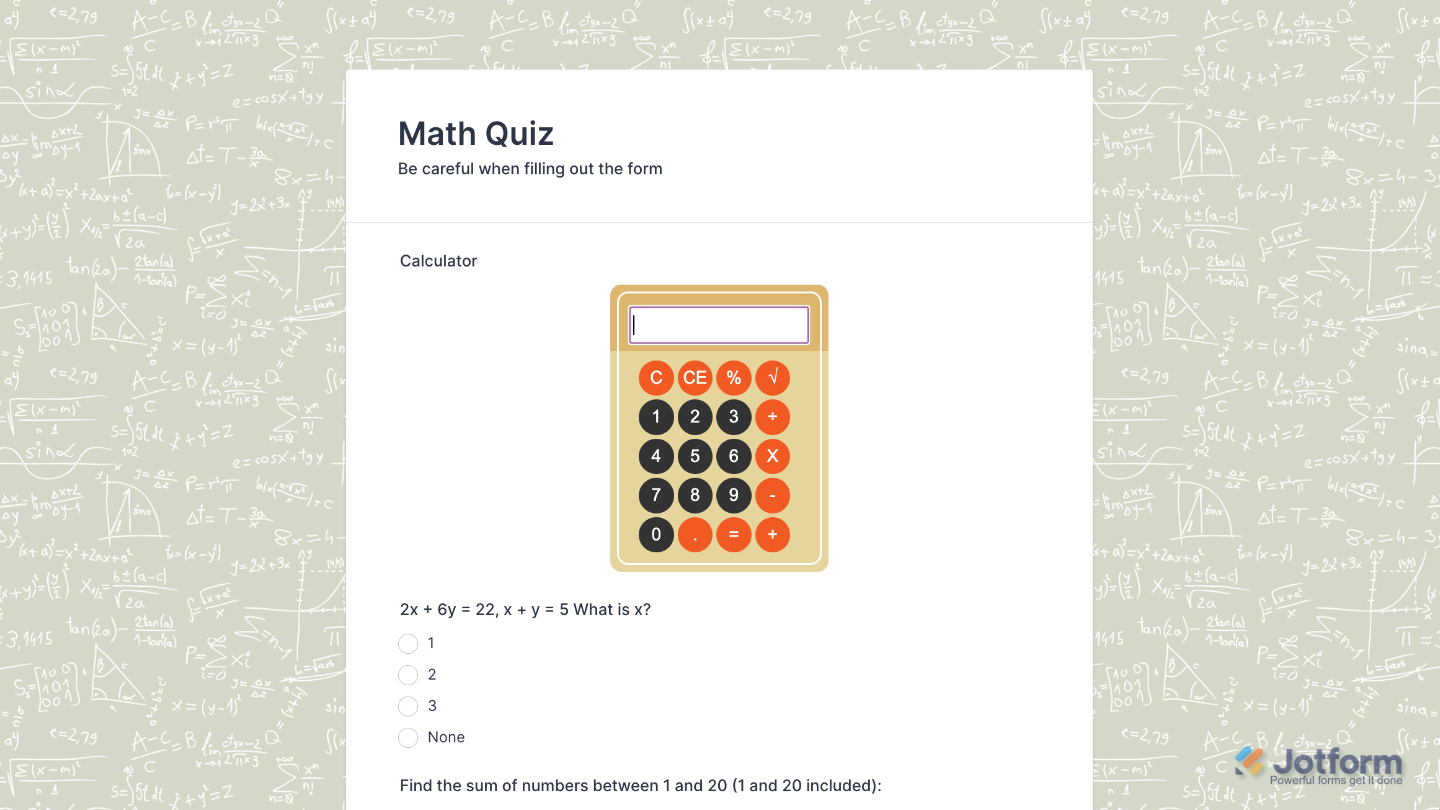 Calculator widget successfully added to display an interactive calculator inside a live form