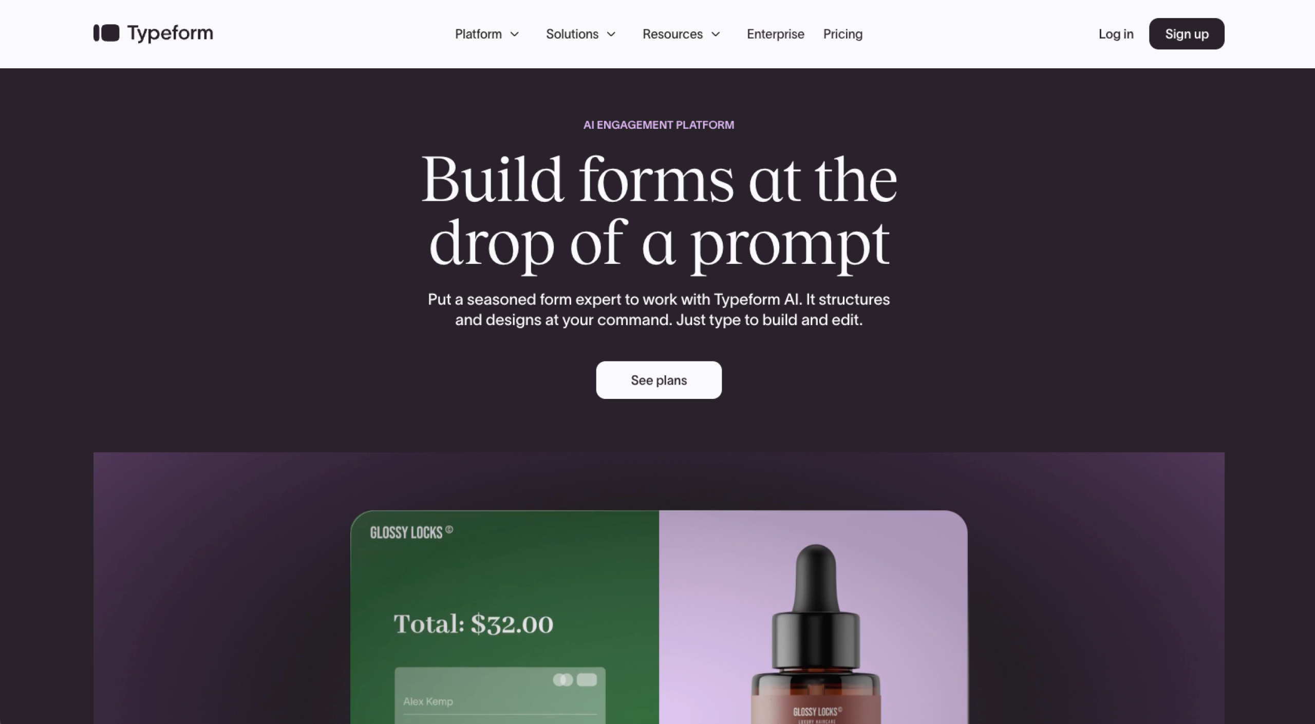 Screenshot of Typeform Landing Page
