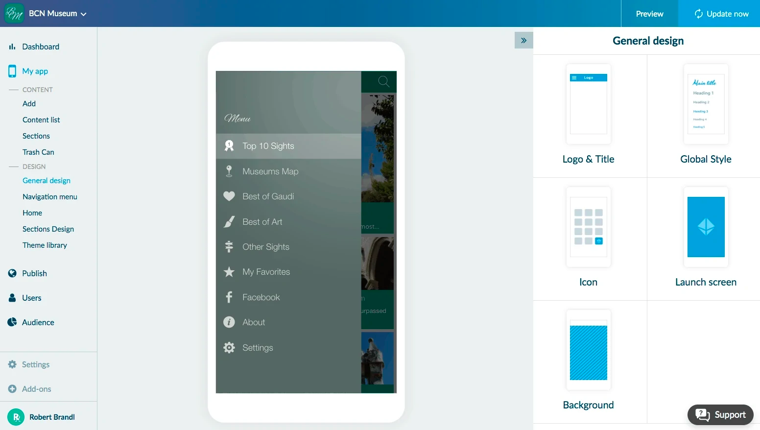 Screenshot of GoodBarber interface