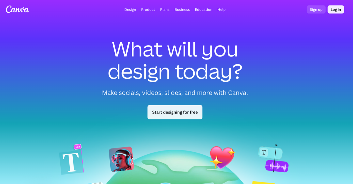 Canva website with the words: "What will you design today?"