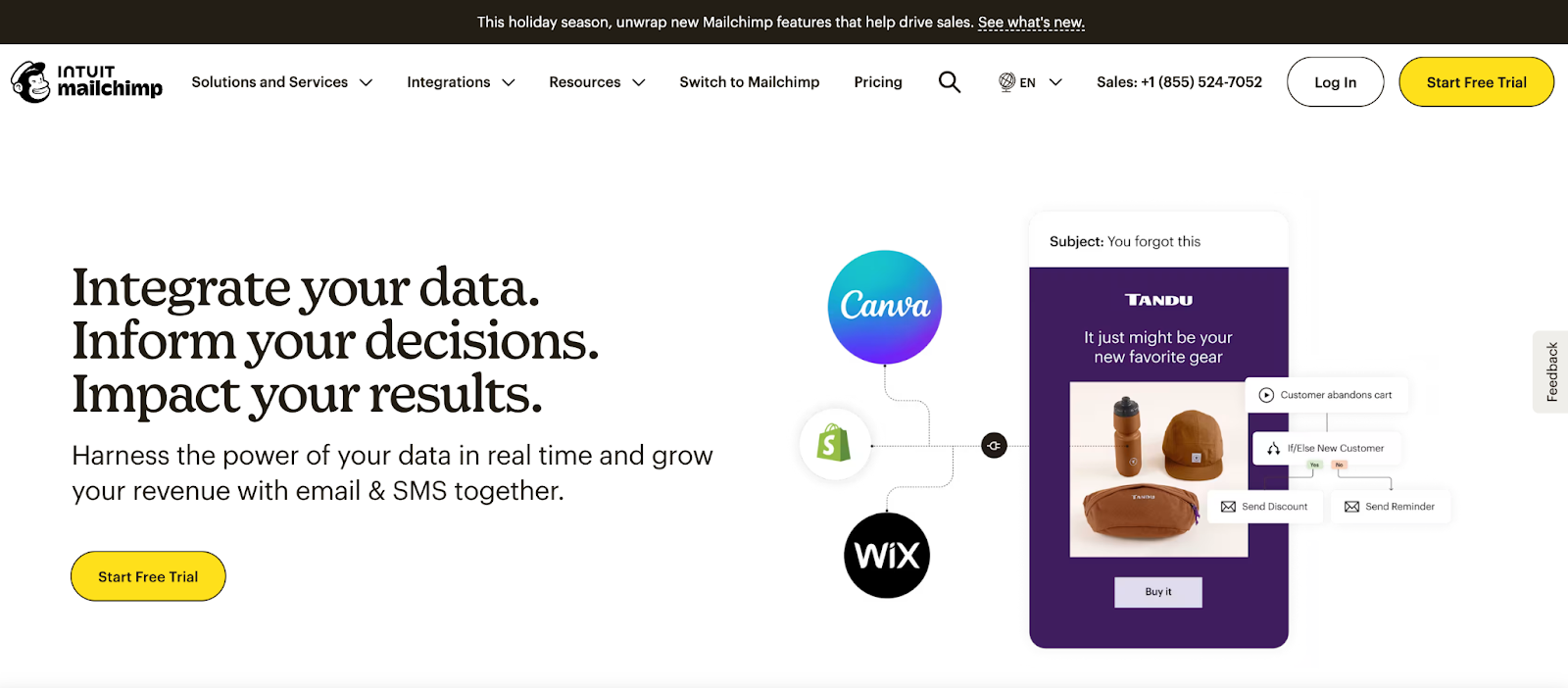 Mailchimp website with the words: "Integrate your data