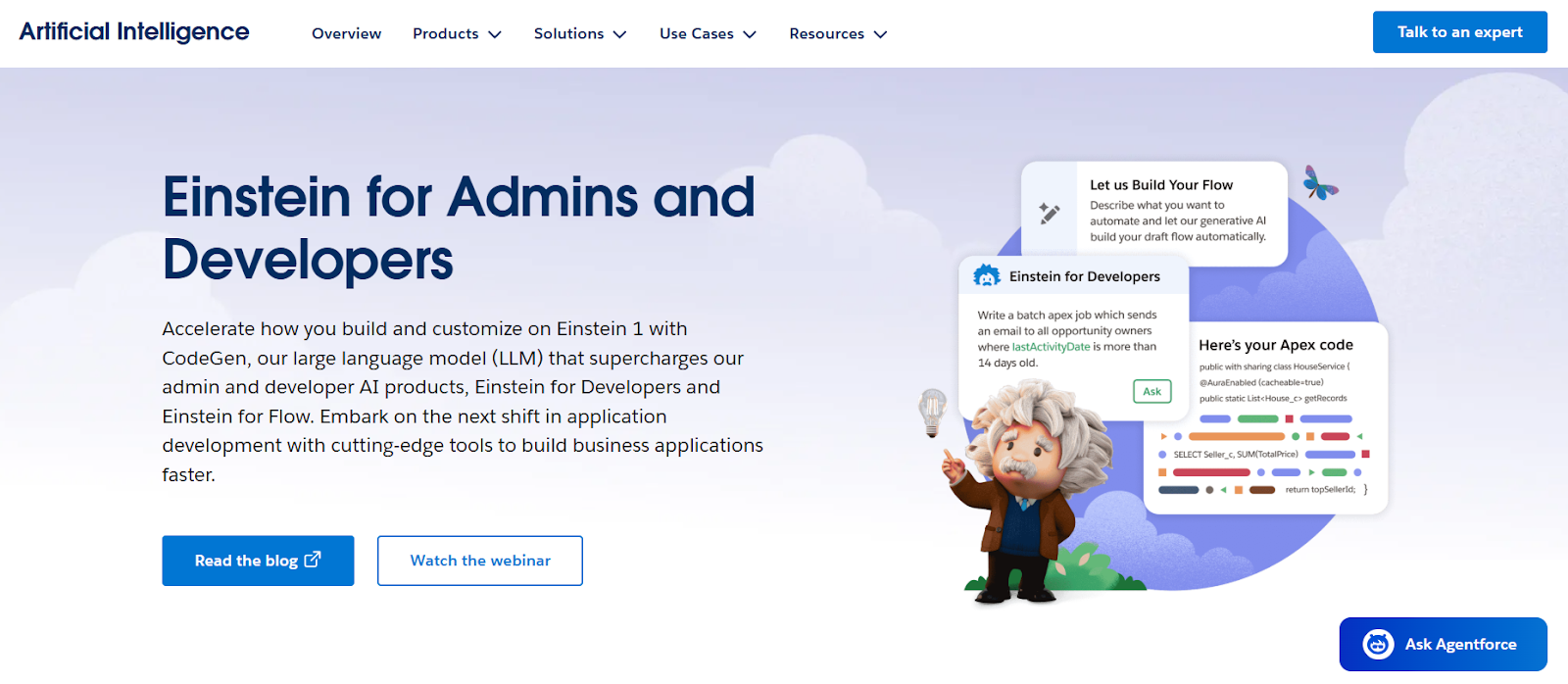 Einstein for Developers website with the words: "Einstein for Admins and Developers"