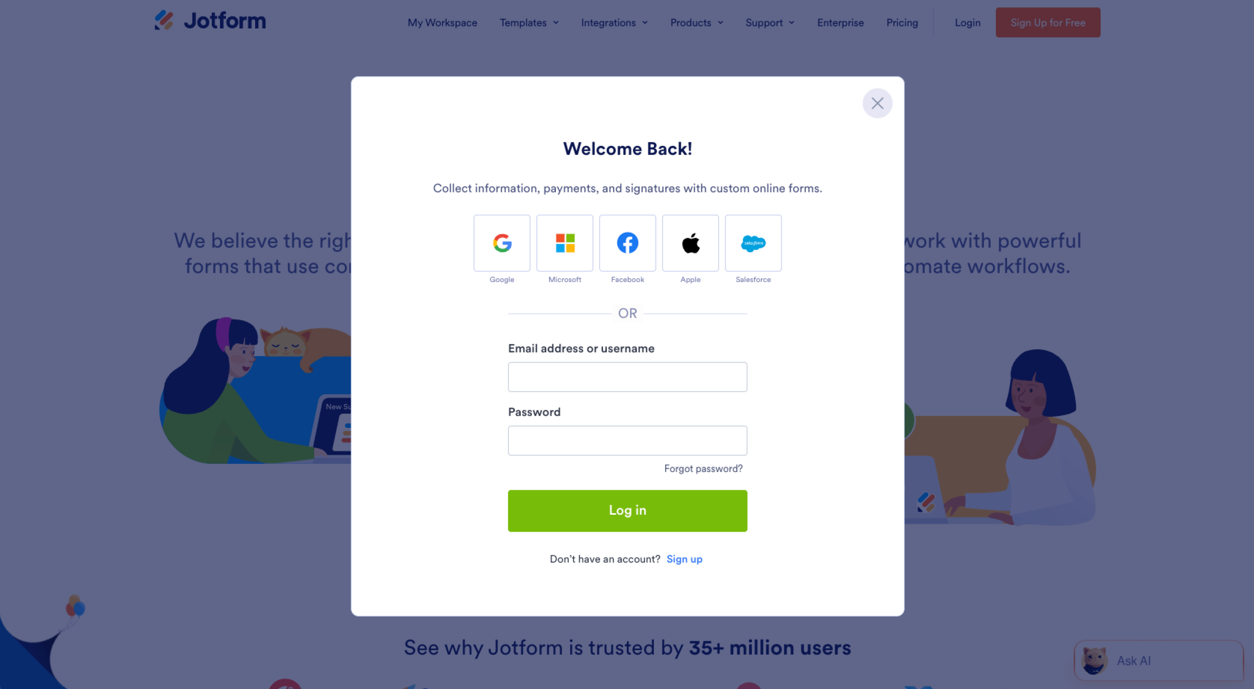 Jotform Login Page