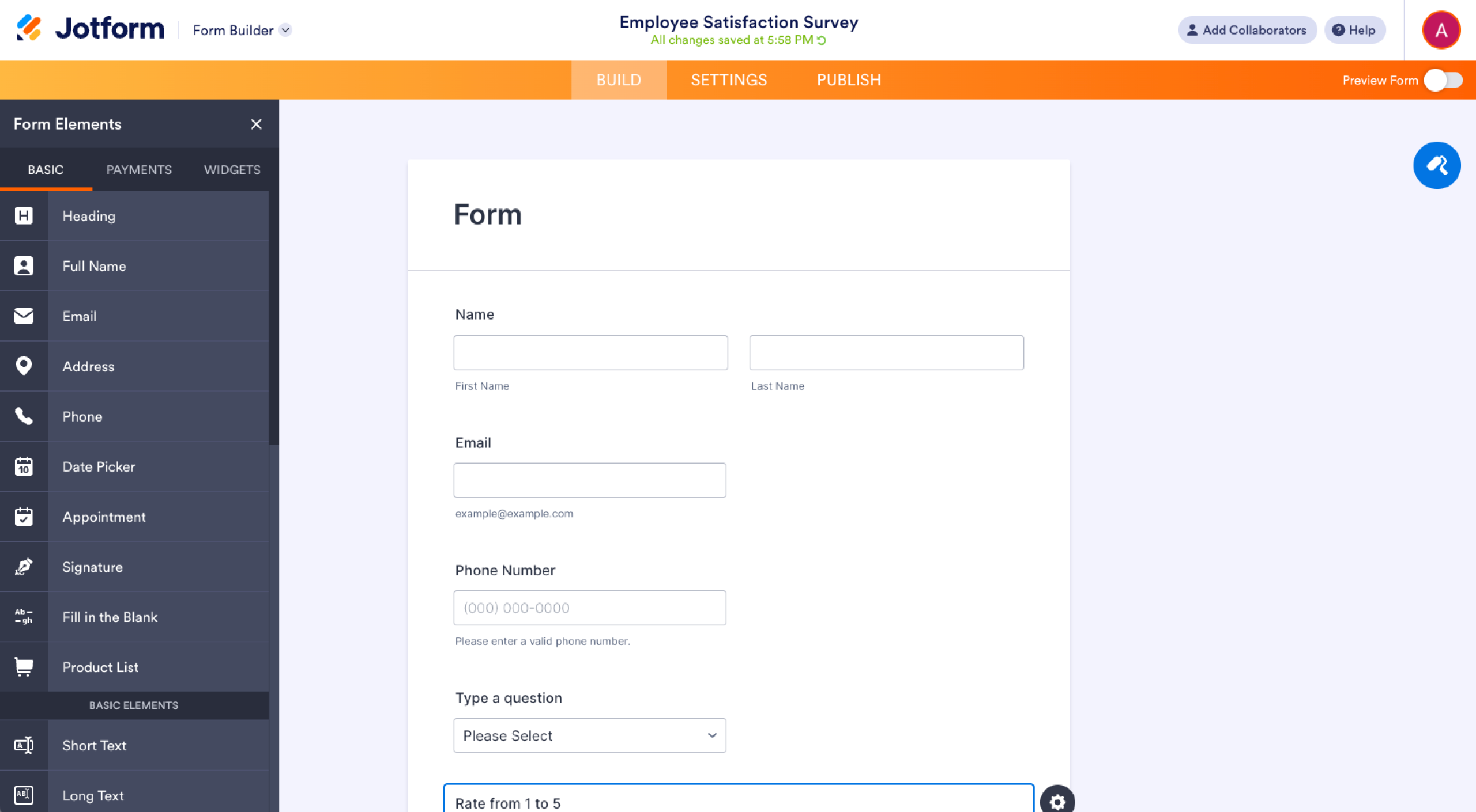 Jotform Form Builder Form Elements