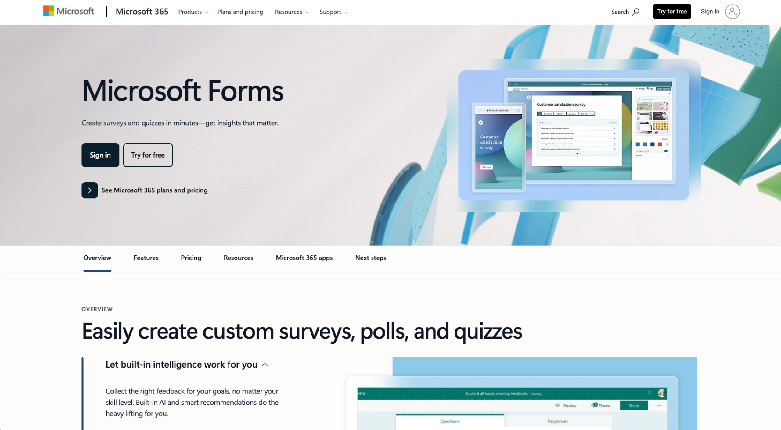 Microsoft Forms Landing Page