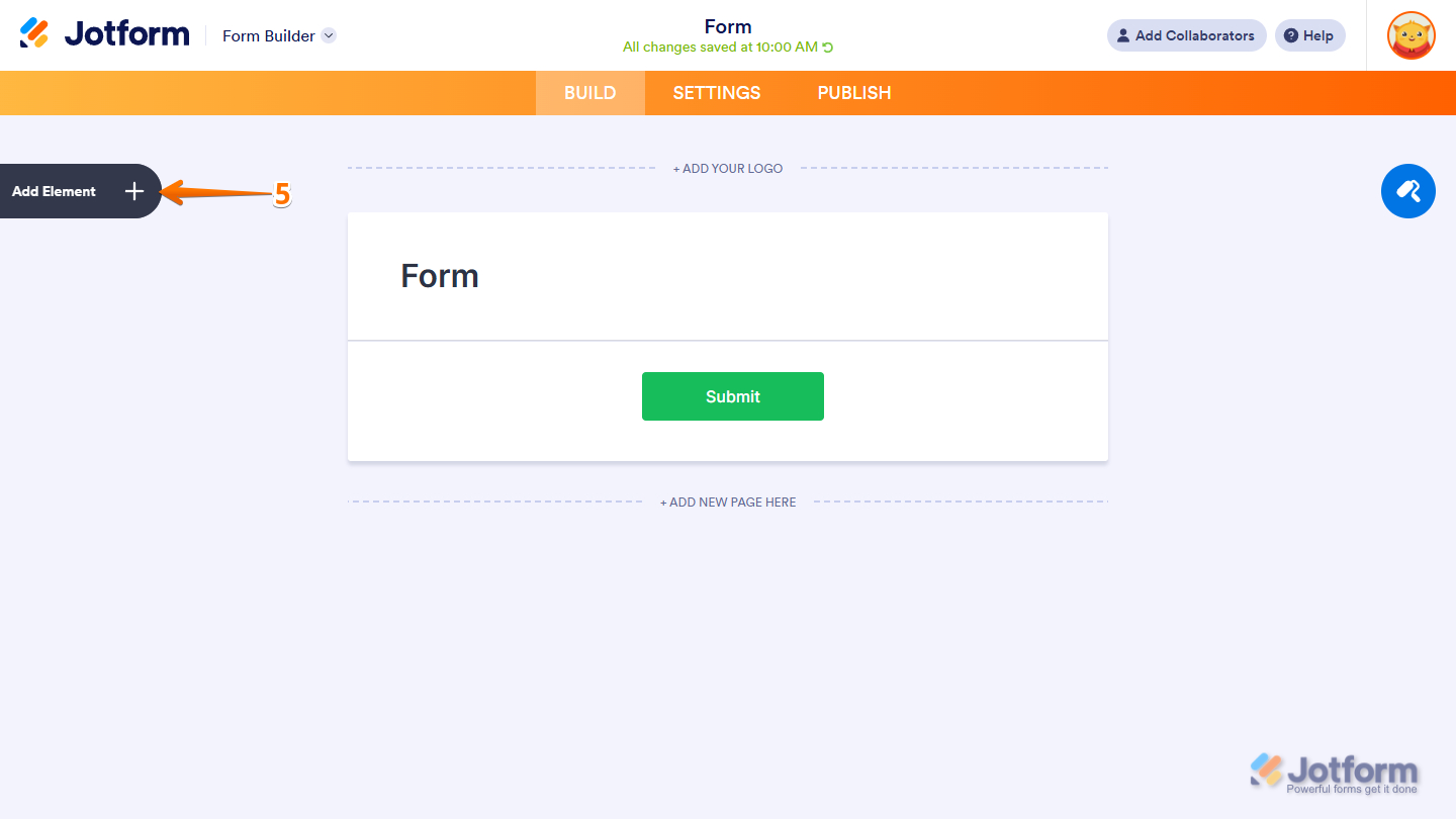 Add Element button in Jotform Form Builder