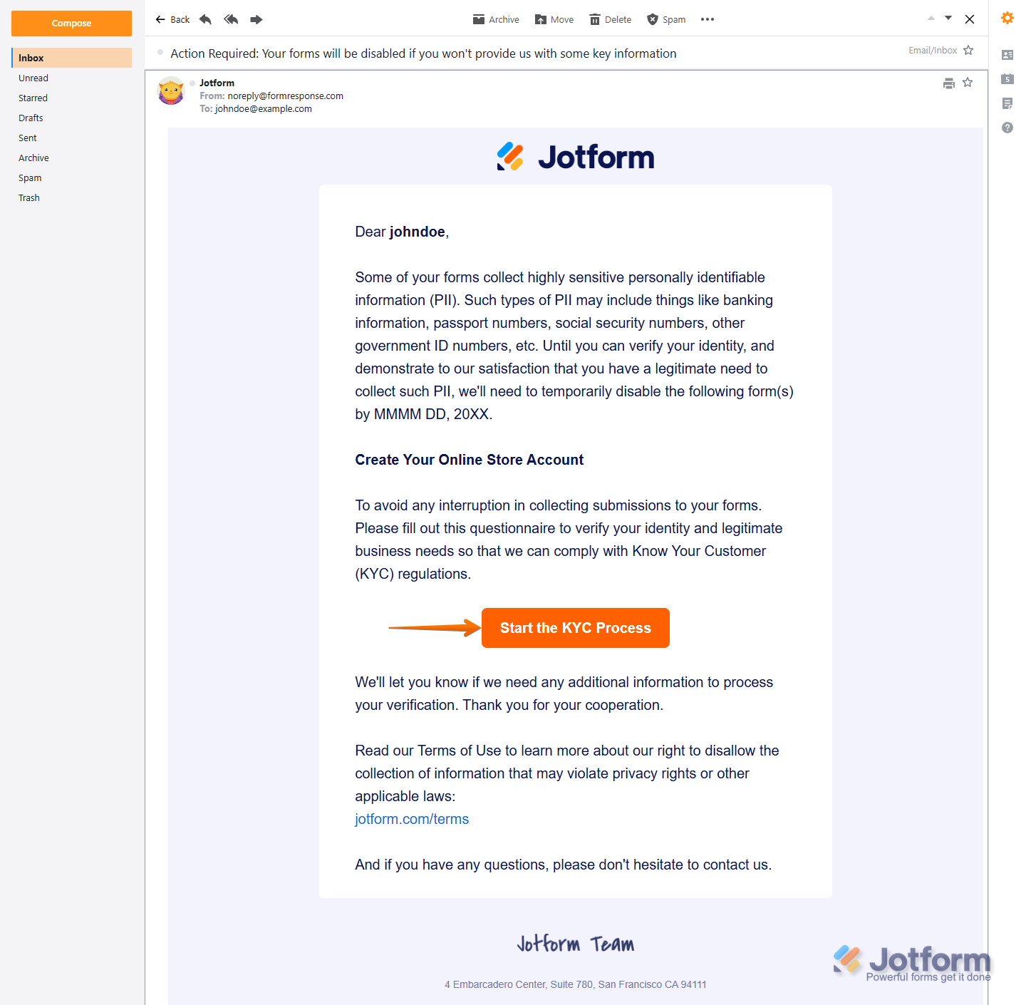 Jotform KYC Process disable forms email notification