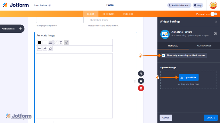 How to Add and Set Up the Annotate Picture Widget on Your Form