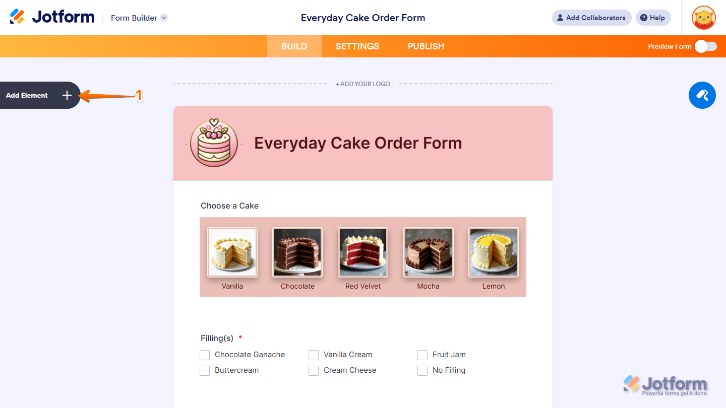 Add Element button in Jotform Form Builder