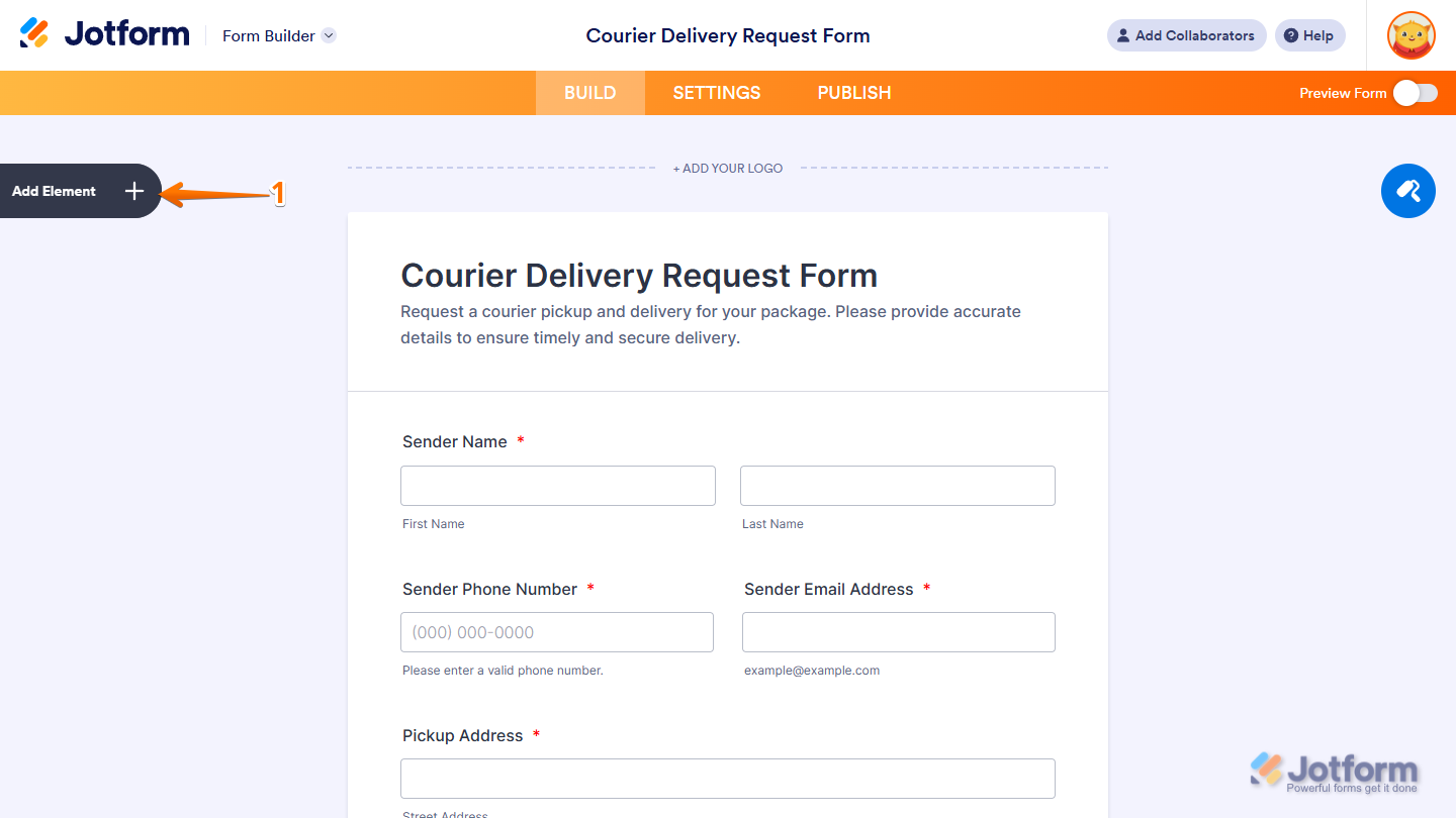 Add Element button in Jotform Form Builder