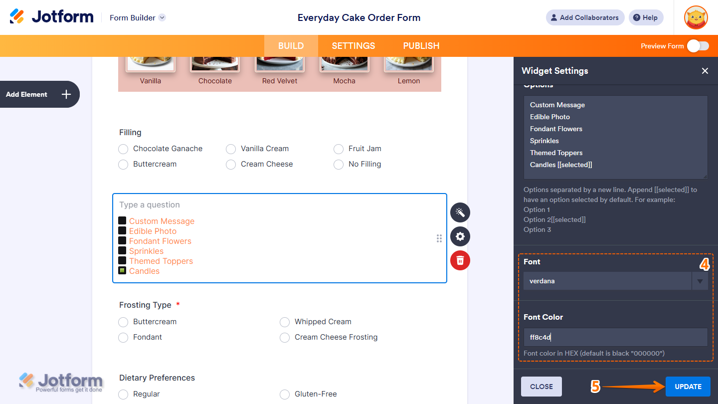 Futurico Checkbox Widget Settings in Jotform Form Builder