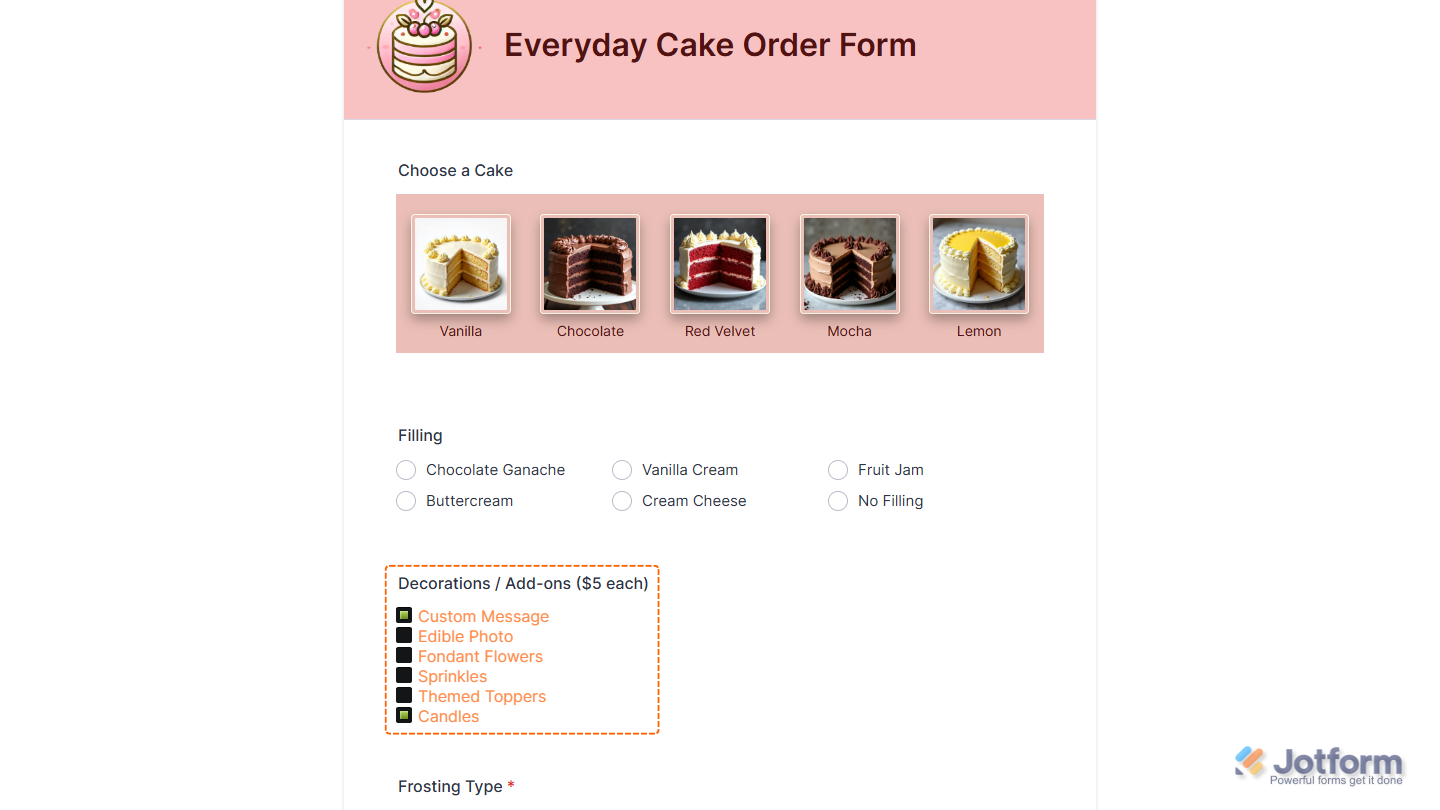 Futurico Checkbox widget on a Jotform form