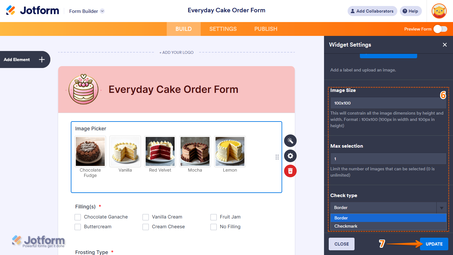 Other Settings in the Image Picker Widget Settings menu in Jotform Form Builder