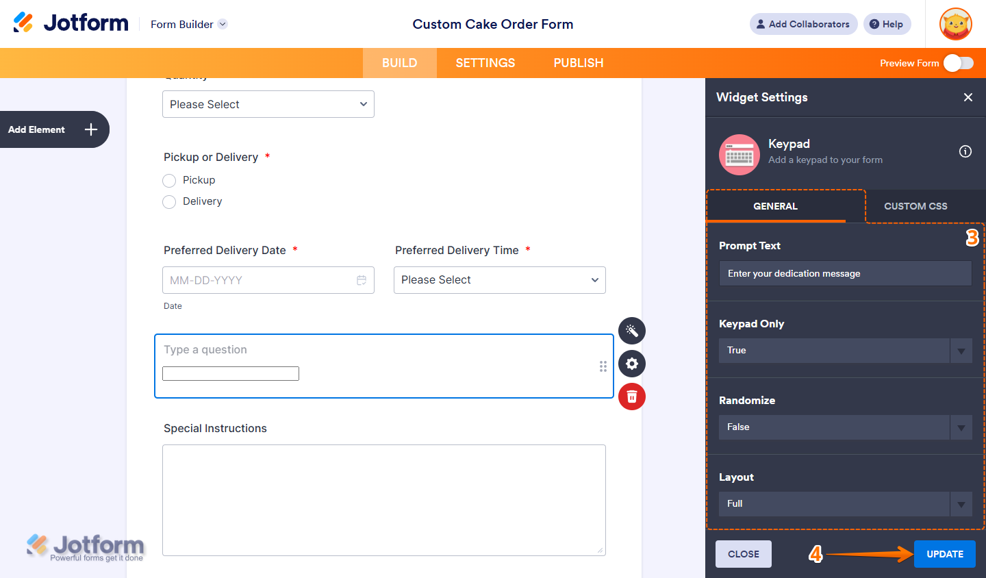 Keypad Widget Settings in Jotform Form Builder