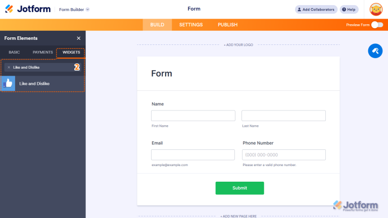 How to Add and Set Up the Like and Dislike Widget on Your Form
