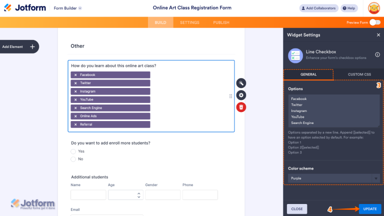 How to Add and Set Up the Line Checkbox Widget on Your Form
