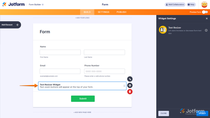 How to Add and Set Up the Text Resizer Widget on Your Form