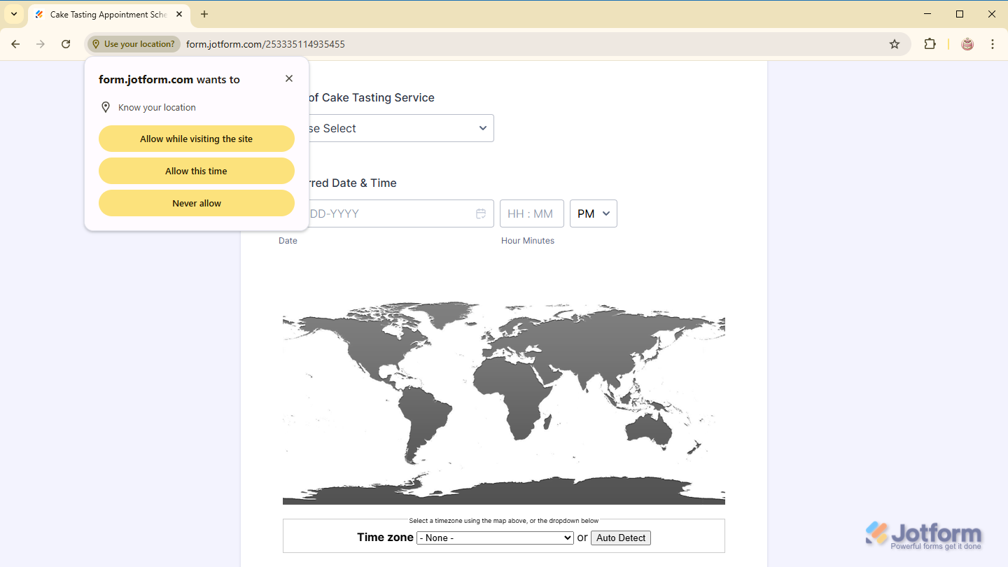 Timezone Picker widget Allow Location Access in Web Browsers