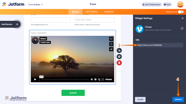 How to Add and Set Up the Vimeo Widget on Your Form