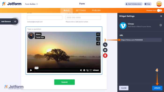 How to Add and Set Up the Vimeo Widget on Your Form