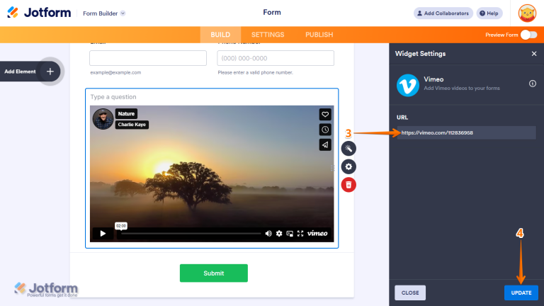 How to Add and Set Up the Vimeo Widget on Your Form