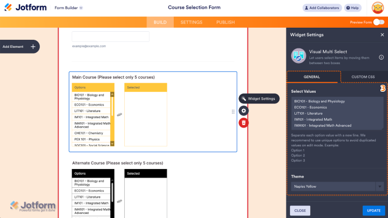 How to Add and Set Up the Visual Multi Select Widget on Your Form