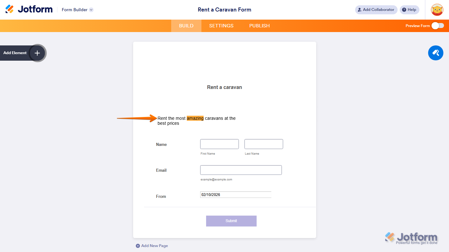 Text Highlight successfully added on form in Jotform