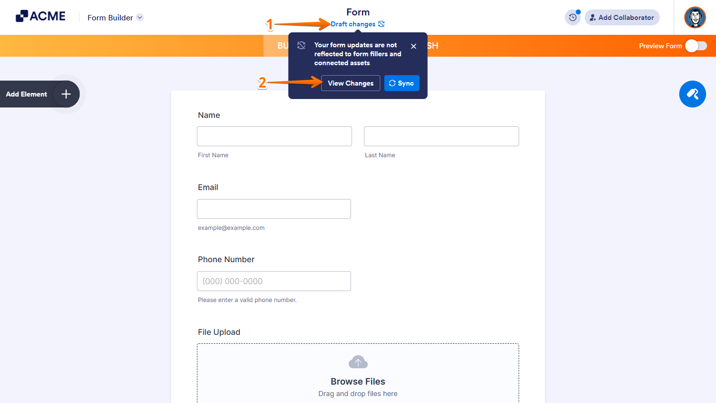 View Changes in Draft Changes dropdown window