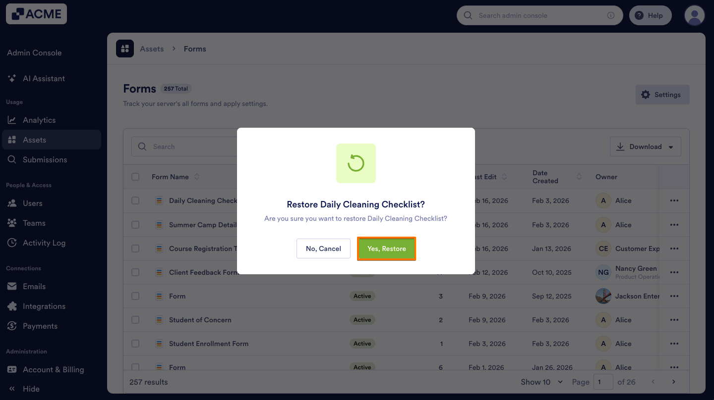 How to Trash or Restore Forms in Your Organization from the Admin Console Image-8