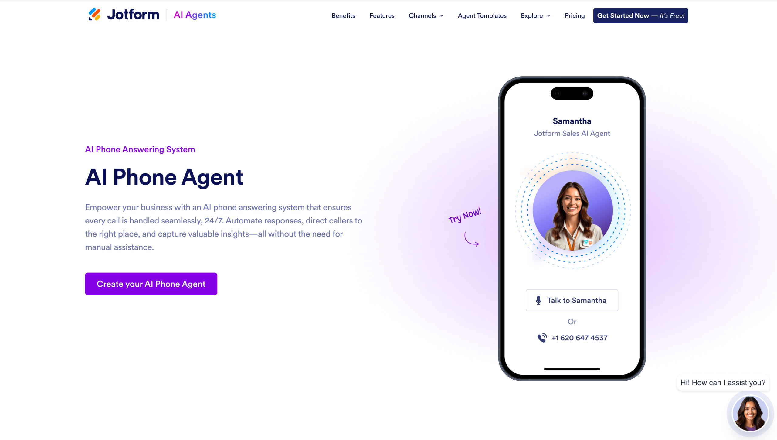 Screenshot of Jotform AI Phone Agent's landing page