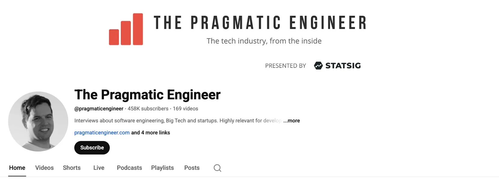 Screenshot of the YouTube channel “The Pragmatic Engineer”