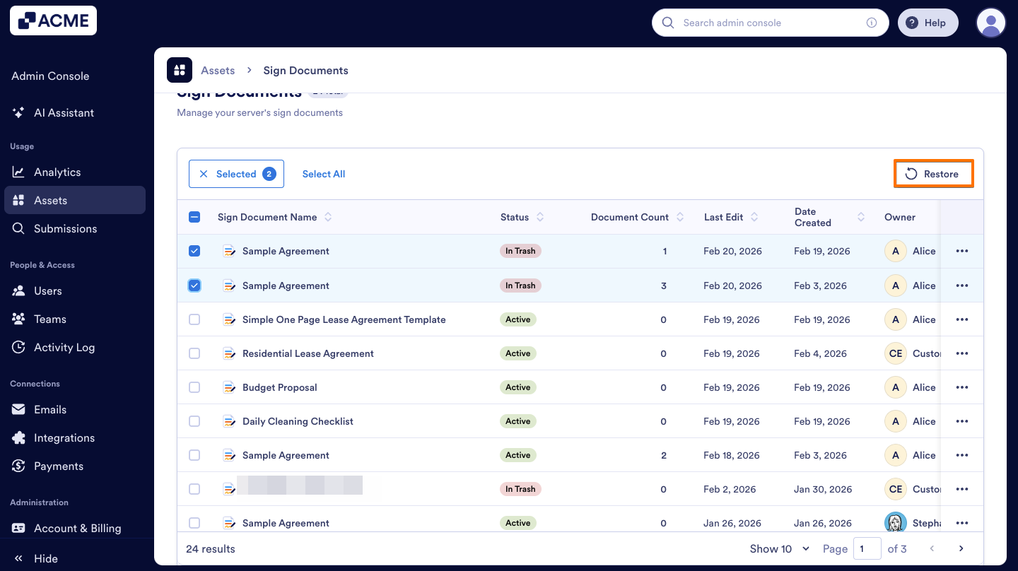 How to Trash or Restore Sign Documents in Your Organization from the Admin Console Image-13