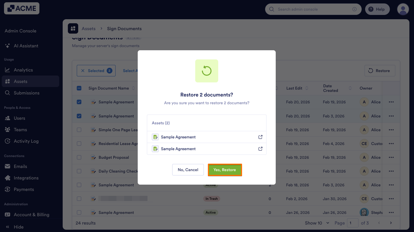 How to Trash or Restore Sign Documents in Your Organization from the Admin Console Image-14