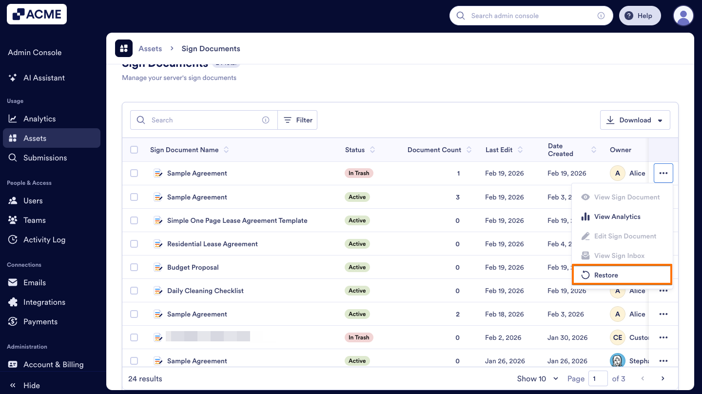 How to Trash or Restore Sign Documents in Your Organization from the Admin Console Image-7