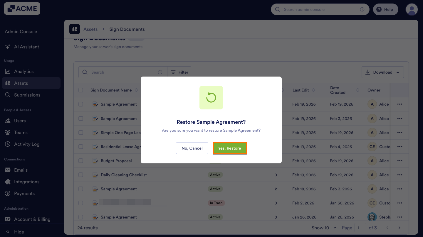 How to Trash or Restore Sign Documents in Your Organization from the Admin Console Image-8